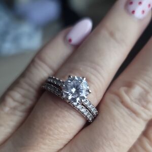 Diamonique Platinum Clad 2.9 TCW Bridal Set. Sz 8